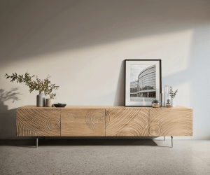 TV stolík Ashara 220 cm dub prírodná 3D efekt 4 dvierka podstava