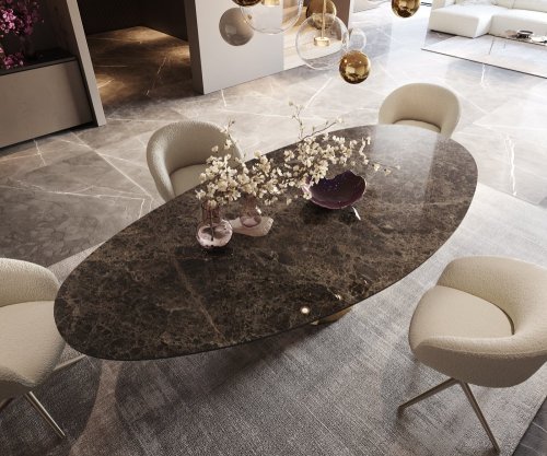 Jedálenský stôl Edge oválny 280x130 keramika Laminam® Emperador extra