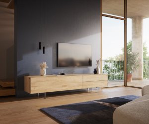 TV stolek Cuor 220 cm keramika Laminam® Sabbia dubová 1 výklopná