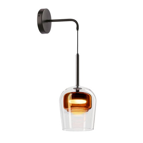 Kinkiet Glaxi szklany klosz transparentny i brązowy do sypialni 1xGX53