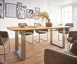 Jídelní stůl Edge Boot 200x100x2,5-3 dub přírodní nerezová ocel úzký