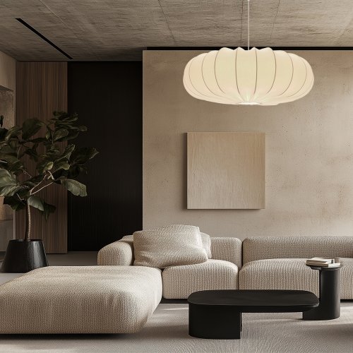 Škandinávska závesná lampa CAFEE' - s krémovým tienidlom v latte 66 cm - moderné stropné osvetlenie do obývačky a jedálne E27