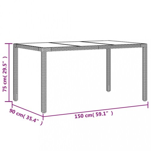 Zahradní stůl se skleněnou deskou hnědý 150x90x75 cm polyratan