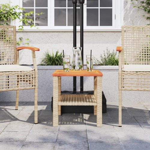 Zahradní stolek béžový 40 x 40 x 42 cm polyratan akáciové dřevo