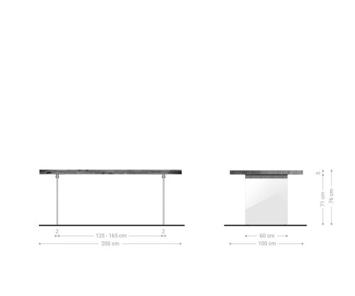 Jídelní stůl Edge 200x100 cm XL akácie hnědá skleněná podnož