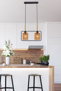 Závesná lampa Crown, čierna, 2x40W, E27, béžové tienidlo