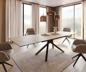 Jedálenský stôl Edge 200-300x100 keramický Laminam® Sabbia krížová