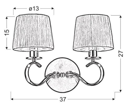 Dvojitá chrómová nástenná lampa s bielym látkovým tienidlom Clara