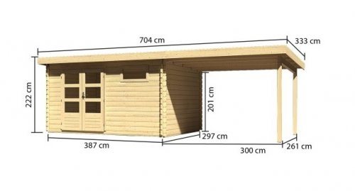 Dřevěný zahradní domek BASTRUP 8 s přístavkem Dekorhome - BAREVNÁ VARIANTA: Přírodní dřevo