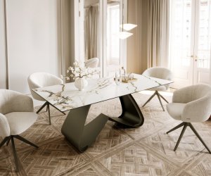 Jídelní stůl Edge Boot 200x100 keramický Calacatta Luxe bílo-zlatošedý