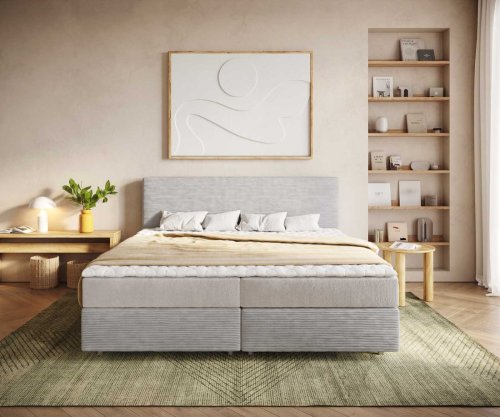 Boxspring postel Dream-Well manšestr stříbrnošedá 200x200 cm