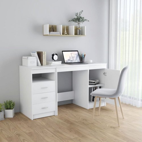 Písací stôl so zásuvkami a skrinkou 140x50 cm Dekorhome - BAREVNÁ VARIANTA: Biela lesk