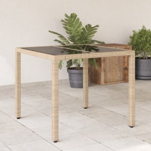 Zahradní stůl se skleněnou deskou béžový 90x90x75 cm polyratan