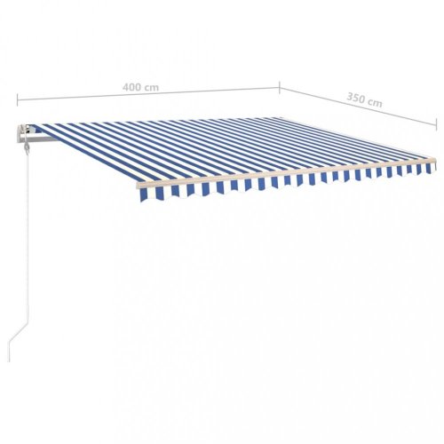 Ručně zatahovací markýza se sloupky 400x350 cm Dekorhome - BAREVNÁ VARIANTA: Bílá / modrá