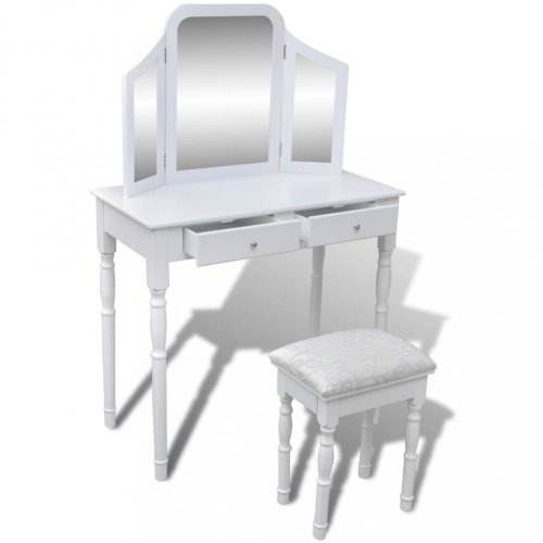 Toaletní stolek s taburetem 3v1 bílá Dekorhome