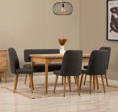 Jídelní set s rozkládacím stolem a židlemi (6 kusů) Vina - Atlantic Pine, Anthracite