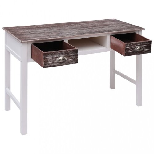 Psací stůl se 2 zásuvkami masivní dřevo Dekorhome - BAREVNÁ VARIANTA: Bílá / hnědá
