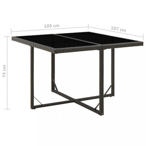 Zahradní stůl černý 109 x 107 x 74 cm polyratan a sklo
