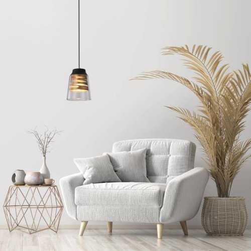 Čierno-zlatá závesná lampa, sklenené tienidlo, 60W, E27, Fresno