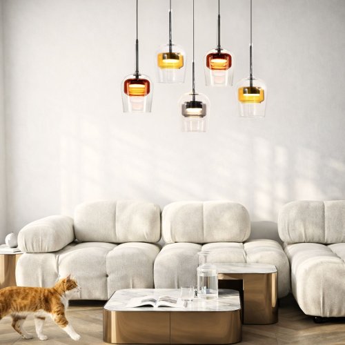 Lampa wisząca Glaxi szklane kolorowe klosze 5xGX53 nad stół do salonu i jadalni