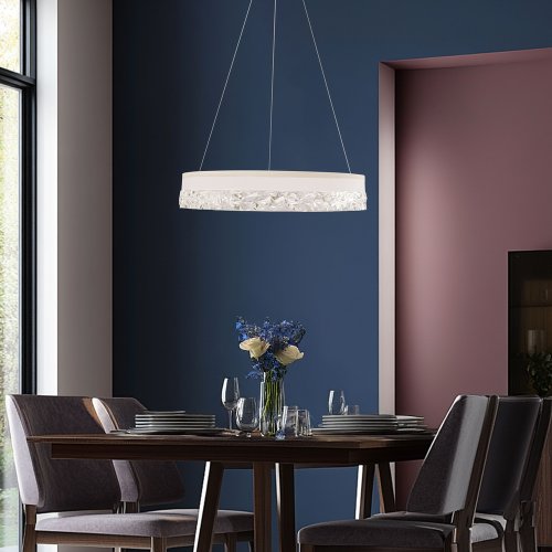Očarujúca závesná lampa FROZI – biele tienidlo s kryštálmi – elegantné a moderné LED osvetlenie obývačky