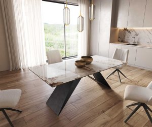 Jedálenský stôl Edge 200x100 keramický Minas Melange biely a béžový