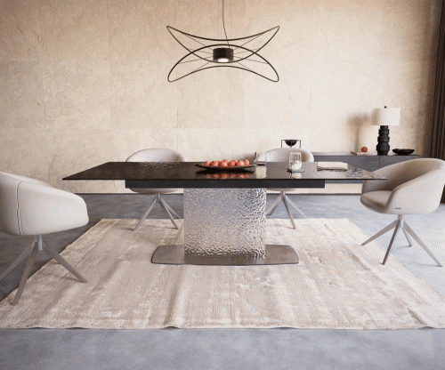 Jídelní stůl Edge 180-220x100 kouřově černé reliéfní sklo 3D design