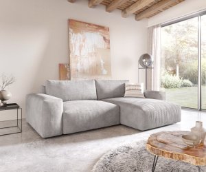 Rohová pohovka Lanzo XL 280x175 cm manšestr stříbrnošedá variabilní