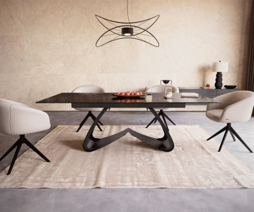 Jedálenský stôl Edge 180-220x100 reliéfne sklo dymovo čierna 3D dizajn