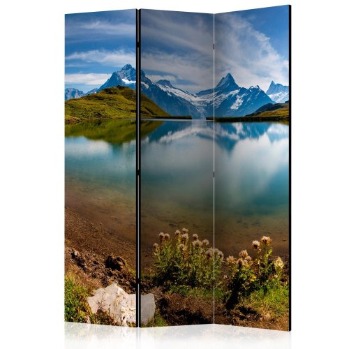 Paraván Lake with mountain reflection Switzerland Dekorhome - ROZMĚR: 135x172 cm (3-dílný)