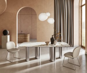 Jedálenský stôl Edge oválny 240x120 cm keramický Calacatta Luxe bielo