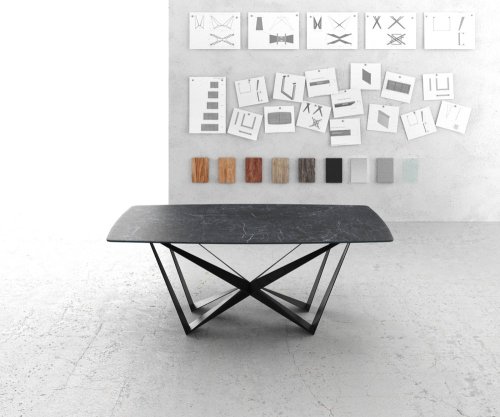 Jídelní stůl Edge zaoblená 200x100 cm Laminam® keramika šedá podnož