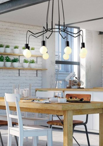 Závesná stropná lampa, matná čierna, 8x40W, Basso