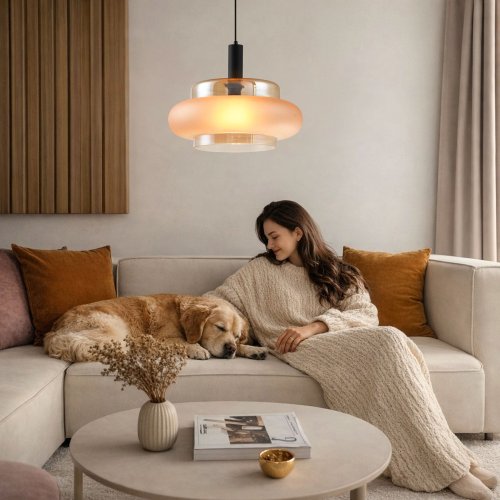 Lampa wisząca Brizi szklana pojedyncza bursztynowy klosz do jadalni