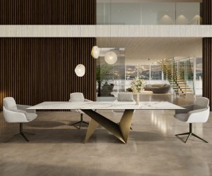 Hrana jedálenského stola 300x100 keramická Calacatta Luxe bielo-zlato