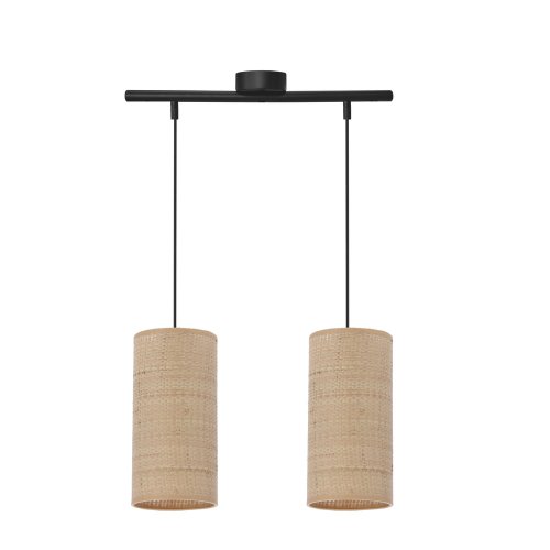 Závěsná lampa Fleri černá 2x60 e27 stínidlo 12x25 béžový ratan