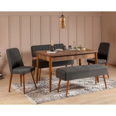 Jídelní set s rozkládacím stolem a židlemi (5 kusů) Vina 1053 - 4 - Anthracite, Walnut