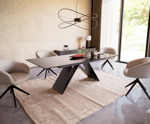 Jedálenský stôl Edge 180-220x100 reliéfne sklo dymovo čierna 3D dizajn