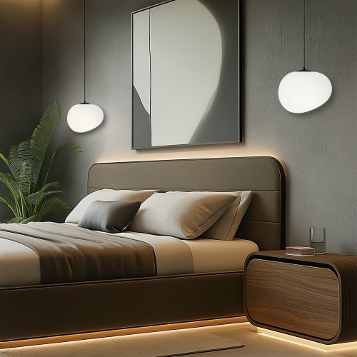 Závesná lampa STONES 25 cm v japonskom štýle - s tienidlom inšpirovaným bielym kameňom - minimalistické stropné osvetlenie do obývačky E27