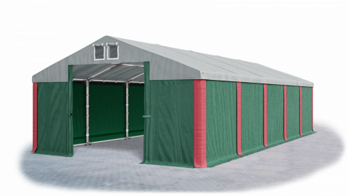 Garážový stan 6x8x3m střecha PVC 560g/m2 boky PVC 500g/m2 konstrukce ZIMA - Barva střešní plachty: Šedá, Barva boční plachty: Zelená, Barva svislých pruhů: Červené