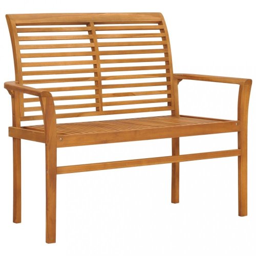 Zahradní lavice s modrou poduškou 112 cm masivní teak