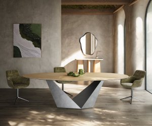 Jedálenský stôl Edge oválny 280x130 keramika Laminam® Sabbia dubová