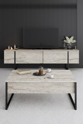 TV stolek Luxe - Travertine, Black