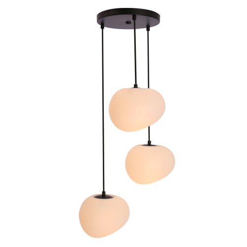 Závesná lampa STONES v japonskom štýle - okrúhla základňa s 20 cm tienidlami v tvare kameňa - moderné osvetlenie obývačky 3x E27