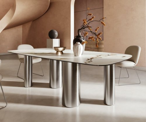 Jídelní stůl Edge oválný 240x120 cm keramika Calacatta Luxe bílo-zlato