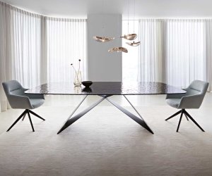 Jedálenský stôl Edge oválny 240x120 reliéfne sklo dymovo čierne 3D