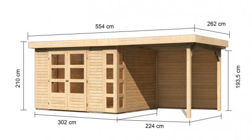 Drevený záhradný domček KERKO 5 s prístavkom 240 Dekorhome - BAREVNÁ VARIANTA: Prírodné drevo