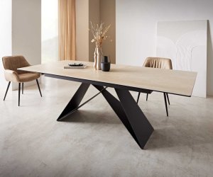 Jídelní stůl Edge 180-220x100 keramika travertin přírodní podnož ve