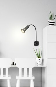Čierna nastaviteľná nástenná lampa s ramenom + vypínač Arena