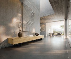 TV stolek Cuor 250 cm keramika Laminam® sabbia dubová 1 výklopná